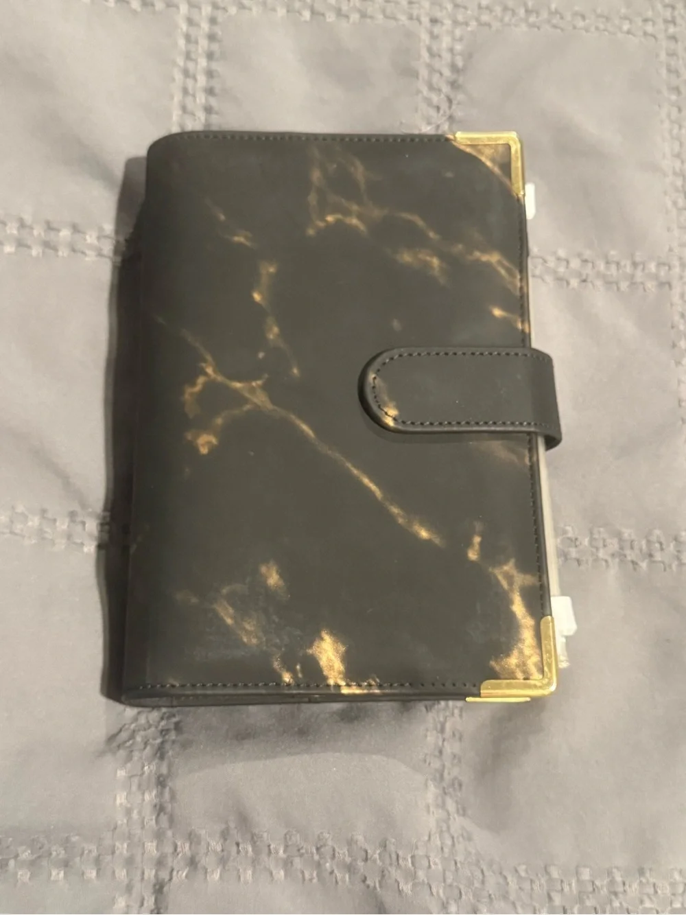 Leather-Look Black and Gold Marble Journal Cover